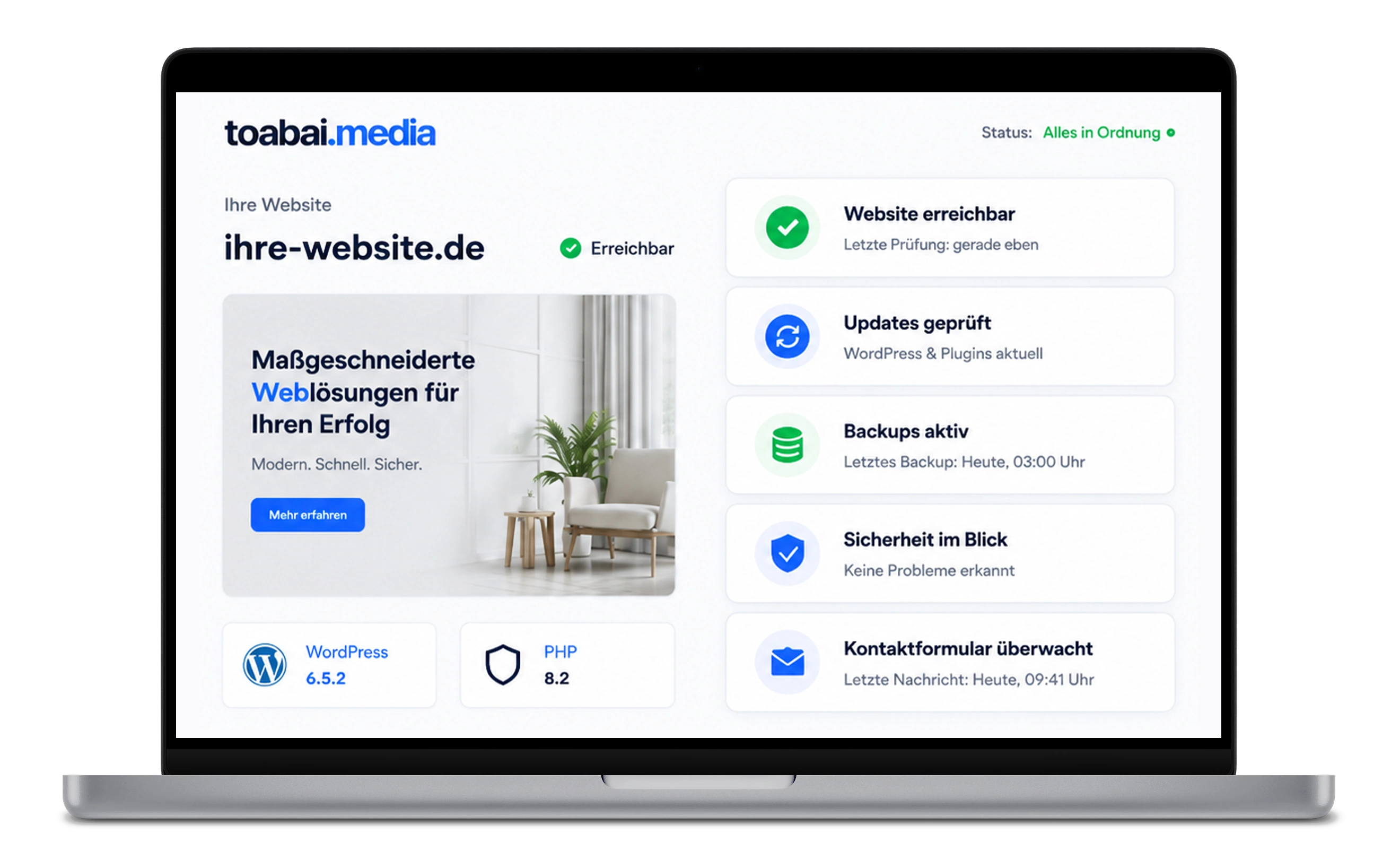 Laptop mit Dashboard zur WordPress Betreuung einer Website